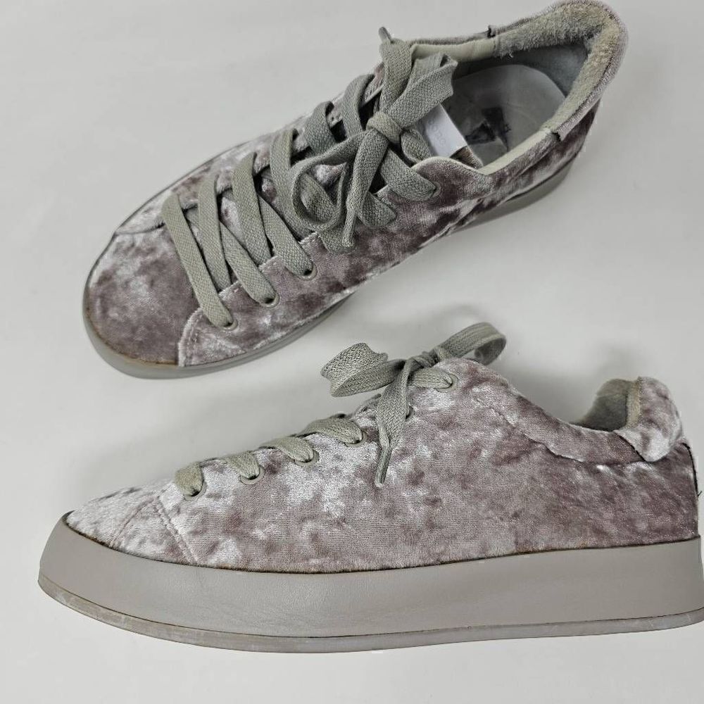 RAG & BONE SNEAKERS DOVE CRUSHED VELVET RB1 LOW TOP SILVER GRAY WOMENS SIZE 7.5